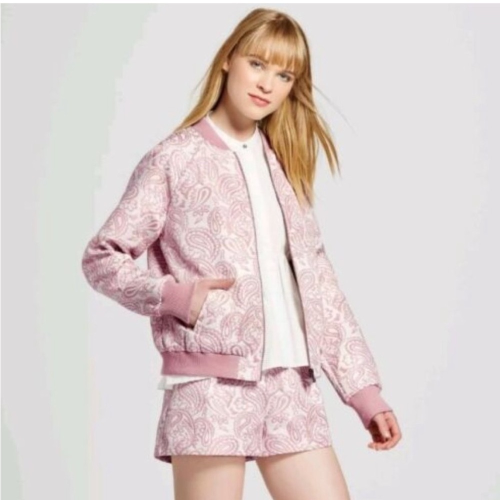 NWT Victoria Beckham Jacquard Blush Paisley Bomber Jacket - Picture 2 of 10